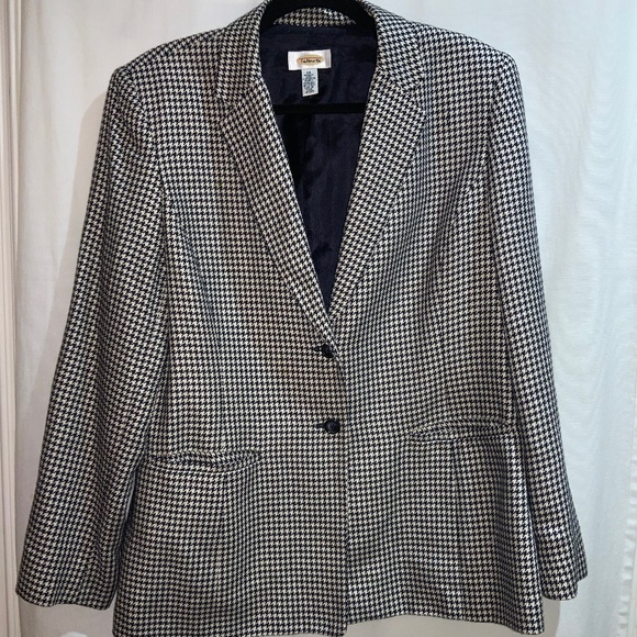 Vintage Talbots Silk Blend Houndstooth Blazer jacket Sz 14 navy blue & off white - Picture 1 of 8